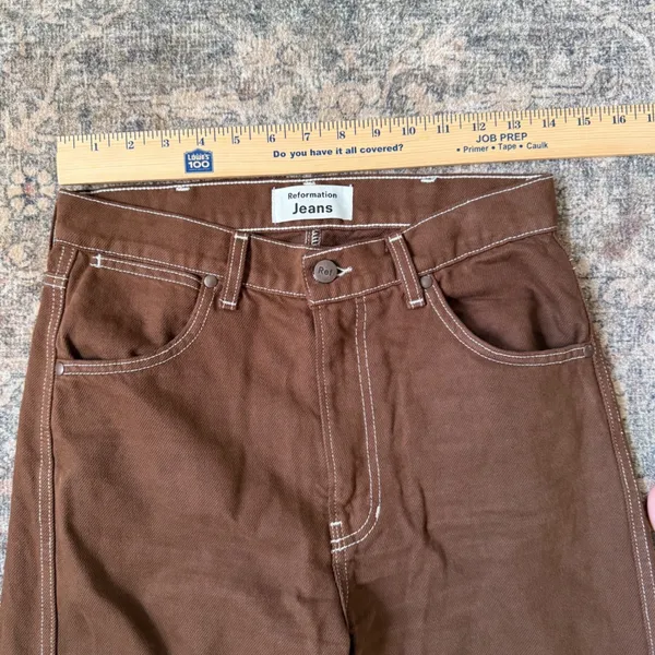 Reformation Cowboy High Rise Straight Jeans Chocolate Brown Contrast Stitch 26 - Image 5
