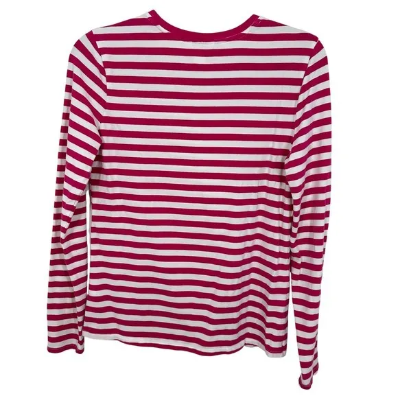 Caslon Womens Striped Long Sleeve Crew Neck T‎ Shirt Size M Pink White Casual - Image 2
