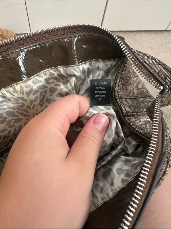 GUESS Brown Monogram Satchel Purse with Logo Plaque - Image 10