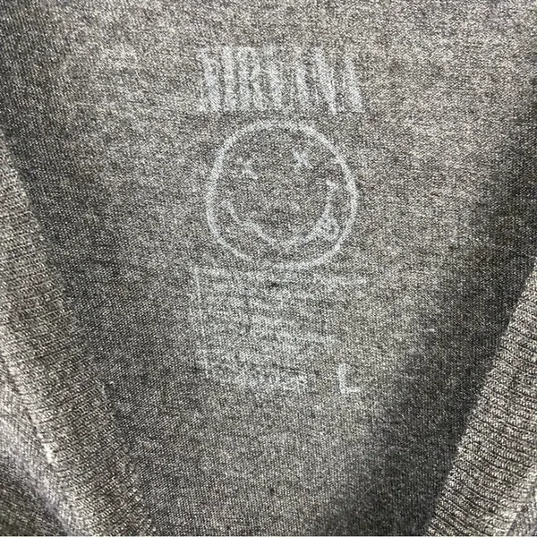 Nirvana Gray T-Shirt with Pink and Green Logo Women’s Size Large - Image 4