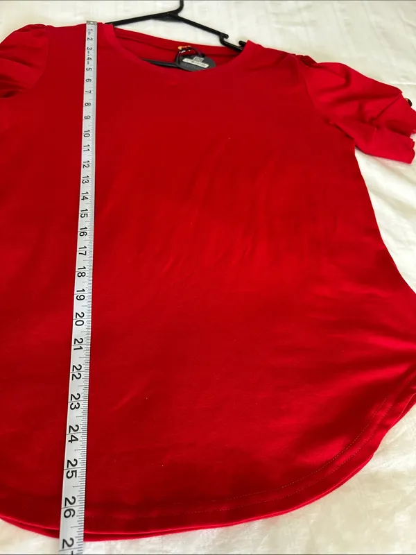 Women's Red V-Neck Short Sleeve Top with button embellishments Size Medium - Image 8