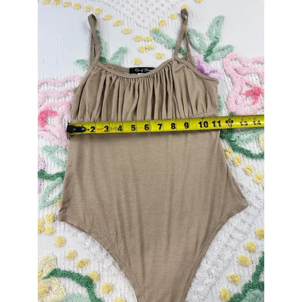 Rio of Stars Women Taupe Brown Ruched Bust Spaghetti‎ Strap Bodysuit T0506 S - Image 7