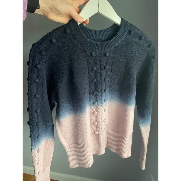 naadam navy blue pink ombre sweater Merino Wool Cashmere blend S Cableknit - Image 2