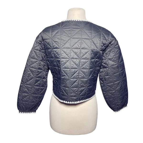 SARA CAMPBELL Women’s Gray Button Up Whipstitch Puffer Jacket - Image 5