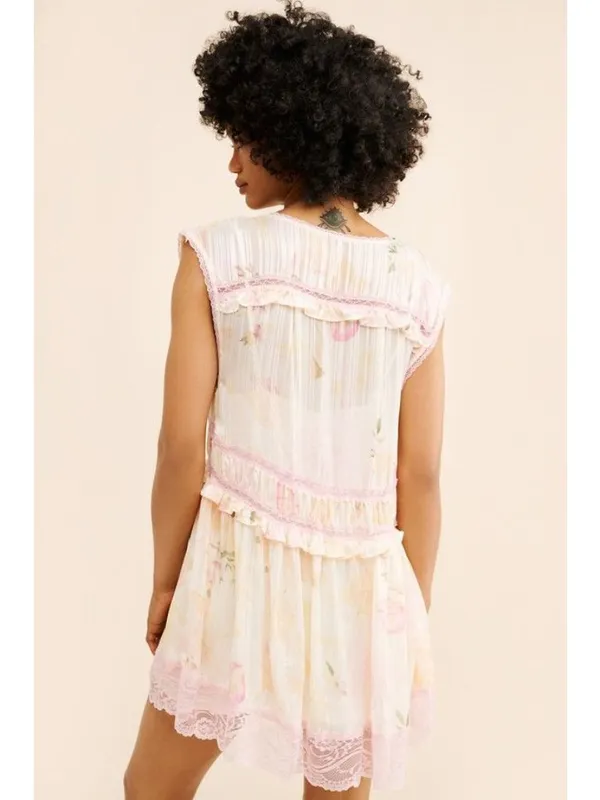 Free People Spring Fling Mini Dress in Tea Combo Medium New Womens Lace Boho - Image 15