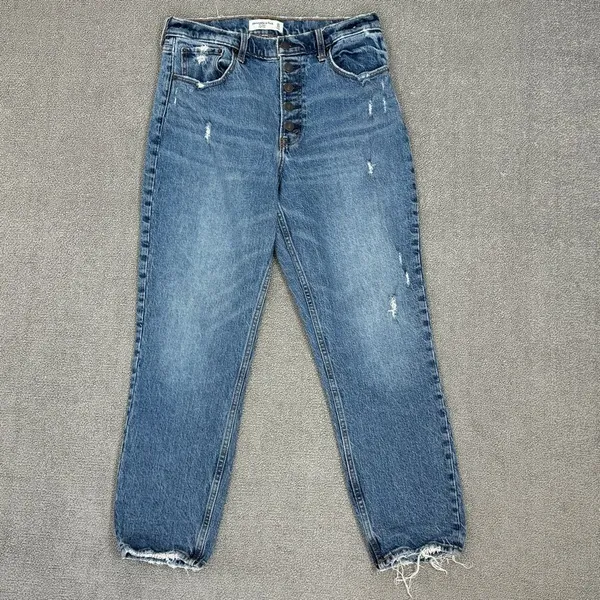 Abercrombie & Fitch Mom Jeans Women Size 10 Blue High Rise Distressed Button Fly - Image 6