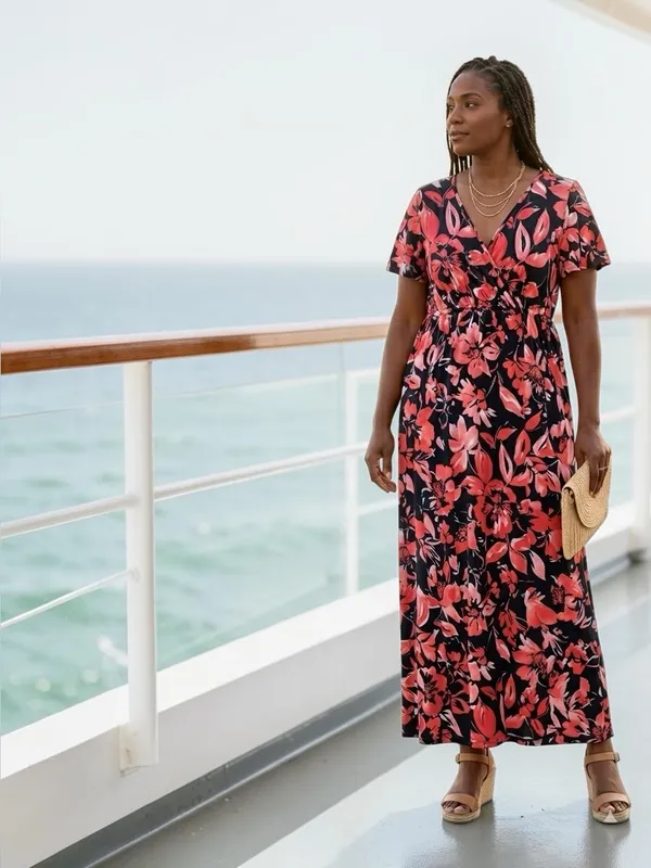 Michelle Mae resortwear Black Maxi Dress with Coral Floral Pattern size XL - Image 10