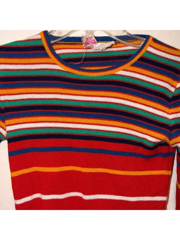 60’s Vintage Sweater Rainbow striped lightweight sweater unisex 70s cottagecore - Image 3