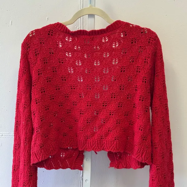 Sincerely‎ Jules Red Pointelle Knit Tie Front Cropped Cardigan Sweater Medium - Image 5