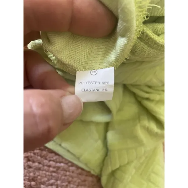 Lime Green Textured Romper Polo Collar Button Front Stretch Women’s Size M - Image 5