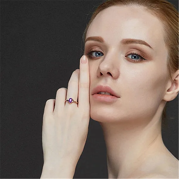 14K Rose Gold Plated Adjustable Purple Crystal Amethyst Ring for Women - Image 5