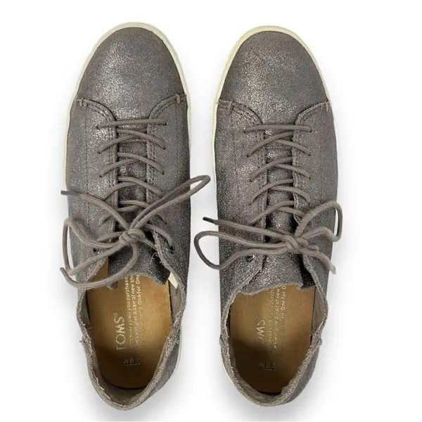 TOMS Lenox Pewter Metallic Leather Casual Lace Up Women's Sneakers Size 8.5 - Image 6