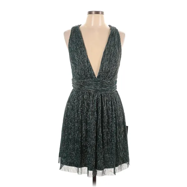 Lulus Ailey Gold and Teal Blue Skater Mini Dress Teal Blue M NWT - Image 4