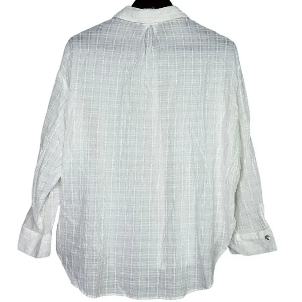 Zara Relaxed Lightweight Fit Cotton Button Down Collar Shirt Long Sleeve M White - Image 6