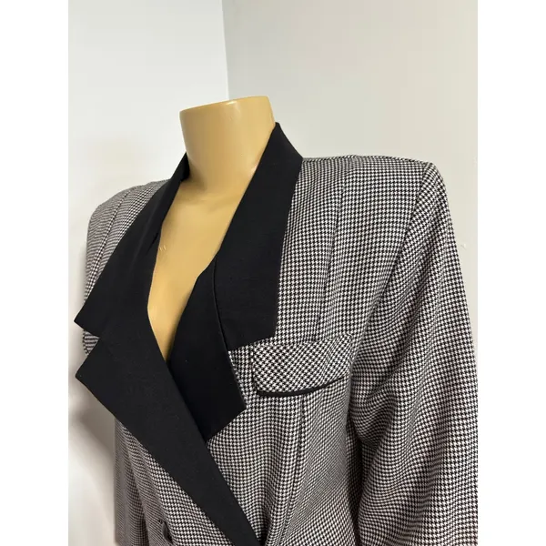 90s Abbey Lane Vintage Houndstooth Double Breasted Blazer Dress Black White 12 - Image 4