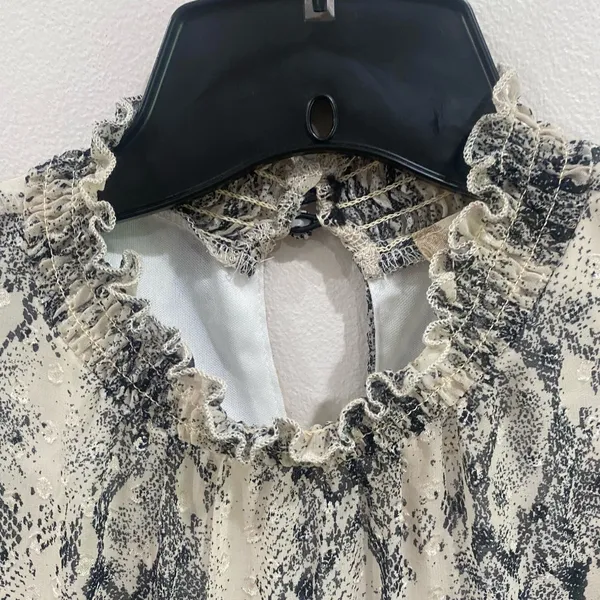 Altar'd State Snakeskin Tiered Mini Dress Bell Sleeve Boho Gypsy Babydoll Sz XS‎ - Image 3