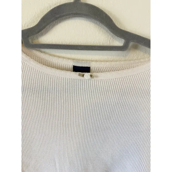 High Sierra Y2K Babydoll Waffle Knit Rose Detail White Longsleeve Sz M Ruffle - Image 2