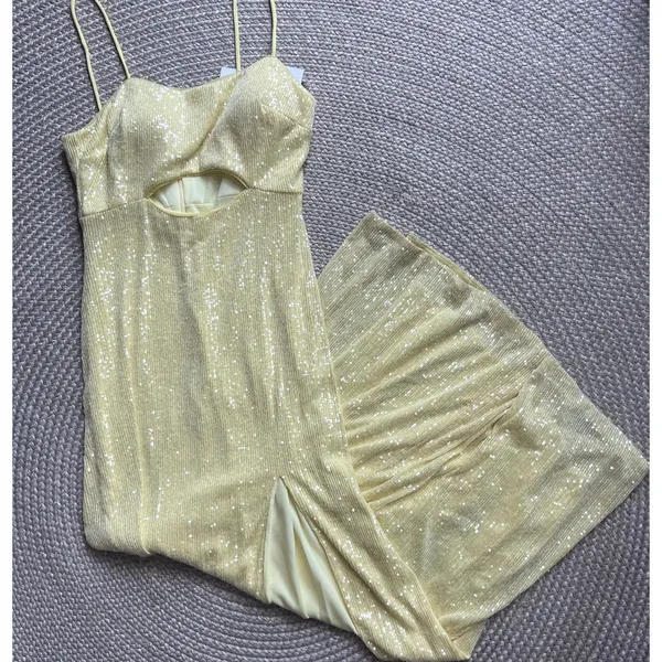 Aqua Yellow Sequin Gown Sz 8 - Image 2