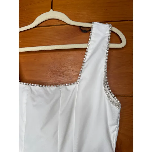 NWT Lulus Pure Hearted White Pearl Square Neck Sleeveless Mini Dress Cocktail M - Image 3