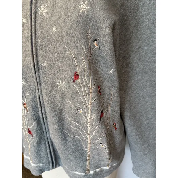 Croft & Barrow Cardigan Sz PL Full Zip Gray Cardinals Birds Holiday Winter‎ Snow - Image 2