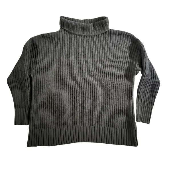 Aerie Turtleneck Sweater Women S Grey Shaker Stitch Ribbed Knit Oversized Chunky - Image 3