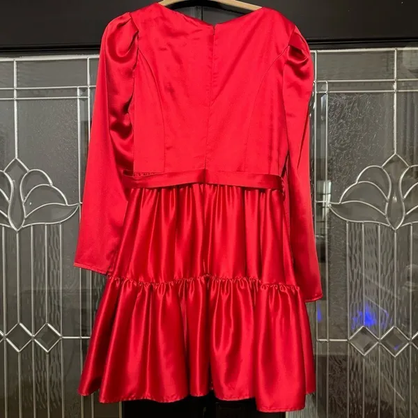 Ieena for Mac Duggal 26657 Buckle Belt Long Sleeve Dress in Rouge Size 10 - Image 7