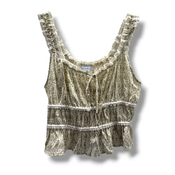 Celebrity Pink x Bridgerton Floral‎ Smocked Peplum Tank Top Cream Green XXL - Image 3