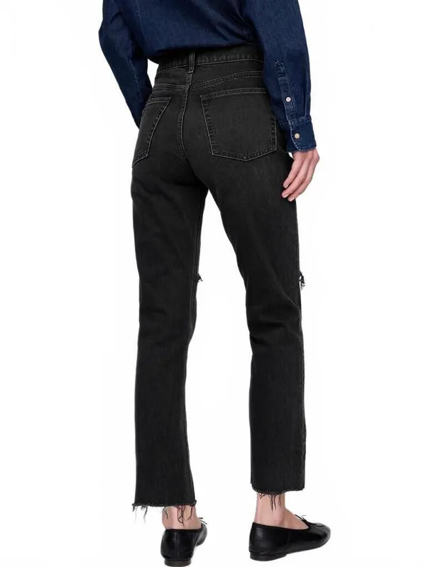 Gap Short High Rise Cheeky Straight Jeans NWT Worn Black Destroy Size 26S - Image 2