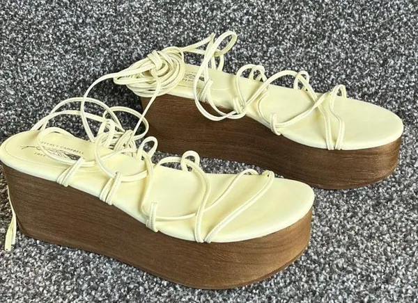 x Free People Platform Sandals Womens 8 Cream Lace Up Wedges - Image 5