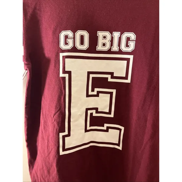 School House "Go Big E" Jersey Style T-Shirt Women's Juniors Size S Maroon White - Image 4