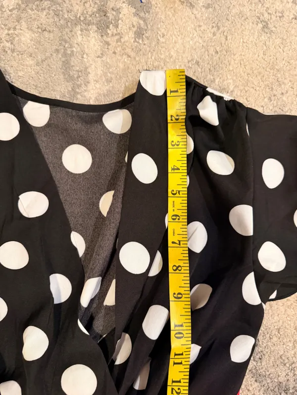 SHEIN Black and White Polka Dot with Red Wrap Dress - Image 7
