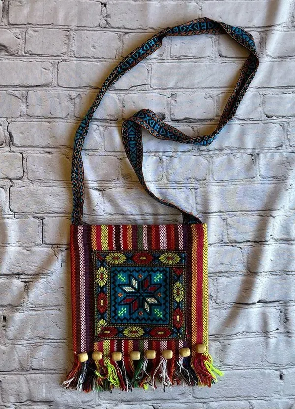 Boho Beaded Fringe Multicolored Embroidered Floral Fabric Crossbody Bag Purse - Image 3