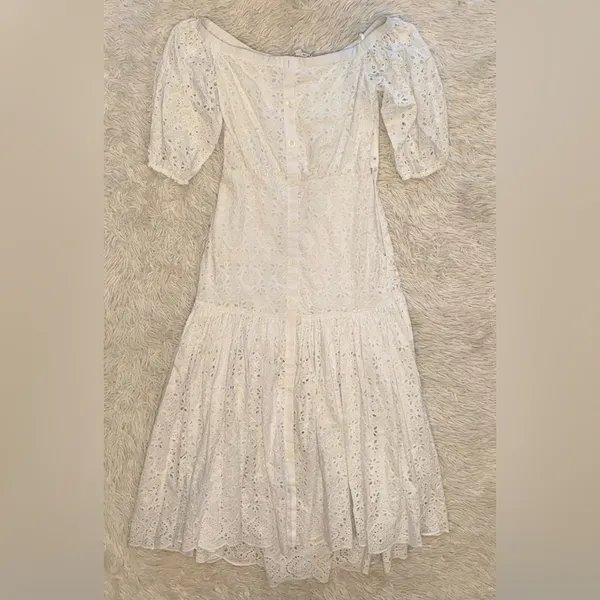 NWOT Veronica Beard Cali White eyelet off the shoulder midi Dress in White Sz 0 - Image 3