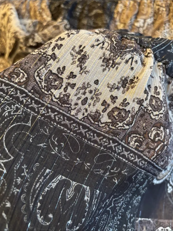NEW! ZARA Black Gray Paisley Tiered Mini Dress SMALL Semi Sheer Balloon Sleeves - Image 15