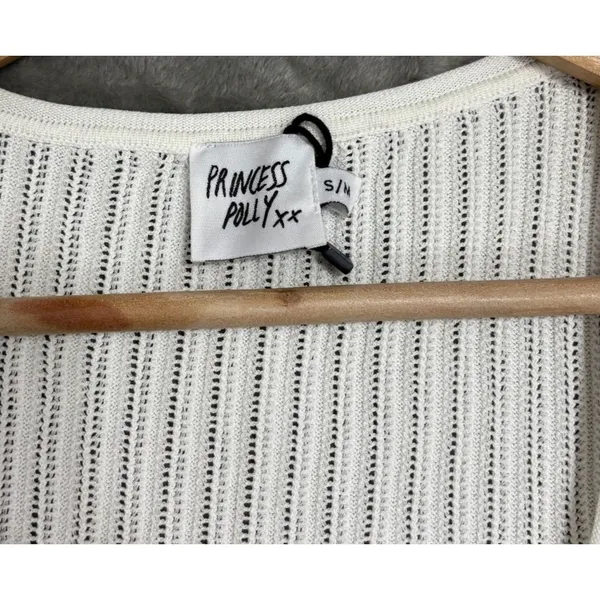 Princess Polly Knit Tie FrontCrop Top Women S/M Ivory Pointelle Ribbed‎ Festival - Image 5