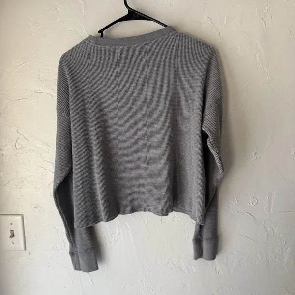 Abercrombie & Fitch Sweater Womens XS Gray Waffle Knit Long‎ Sleeve Top - Image 8