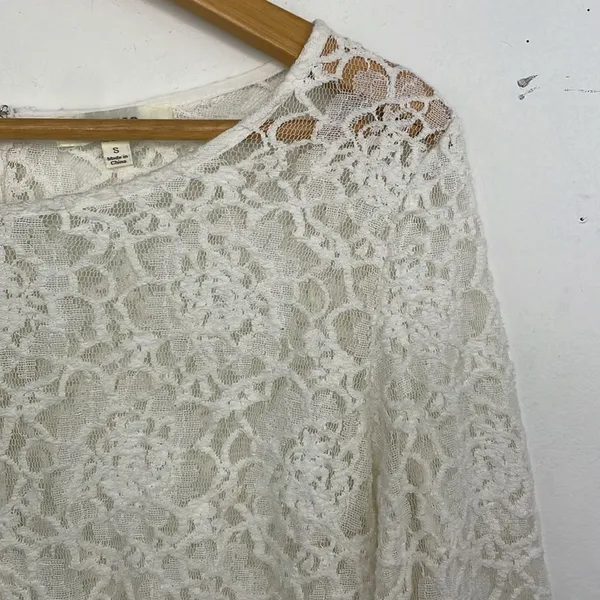 Umgee Lace Top Womens Scalloped Hem Boho Top Size Small Ivory White - Image 2