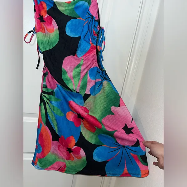 Gianni Bini Lined Y2K Resort Retro Maximalist Floral Tropical Cutout Mini Dress - Image 9