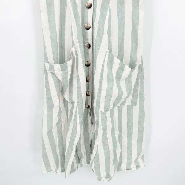Reformation Womens Bayu‎ Linen Dress Size 2 Baltic Striped Button Front Pockets - Image 4