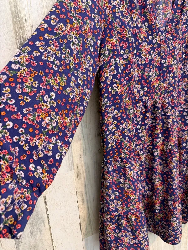Time and Tru Floral Tiered Dress Women’s L 12-14 Long Sleeve Navy Boho - Image 3