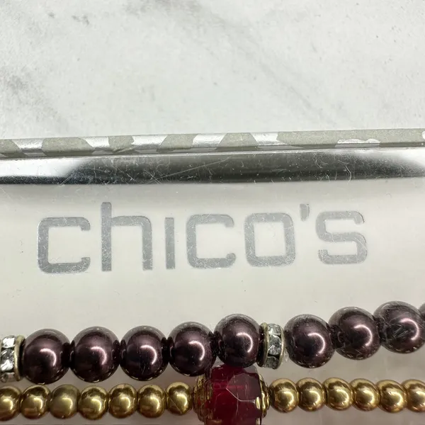 Chico's Gold Tone Stretch Bracelet Set of 5 Red Burgundy ✨ - Image 12