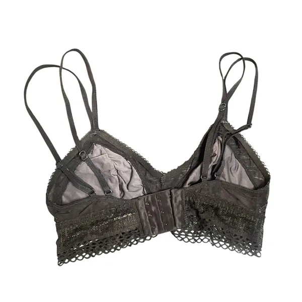 Victoria's Secret Pink Black Floral Lace Triangle Bralette‎ XS Unlined Mesh Bra - Image 2