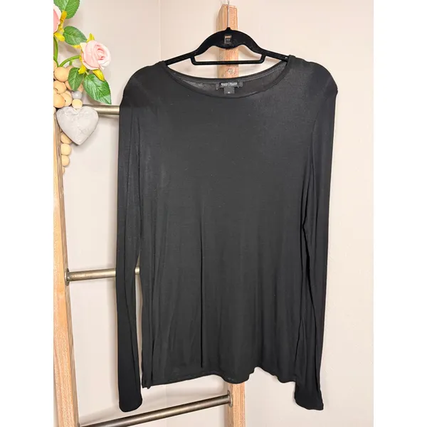 White House Black Market Womens XL Black Long Sleeve Crew Neck Top Solid Basic - Image 2
