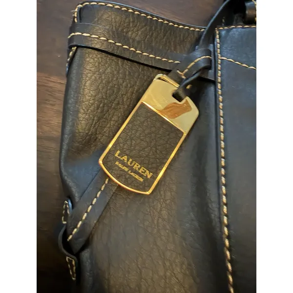 Lauren Ralph Lauren LRL Black Leather Sheldon Tote Handbag Shoulder Bag Purse - Image 6