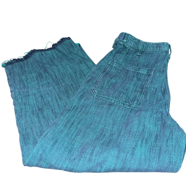 We The Free Wide Leg Cropped Jeans Raw‎ Hem Teal Green High Rise 28 - Image 3