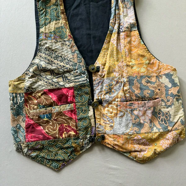 Vintage Batik Patchwork Vest Multiple Size M - Image 5