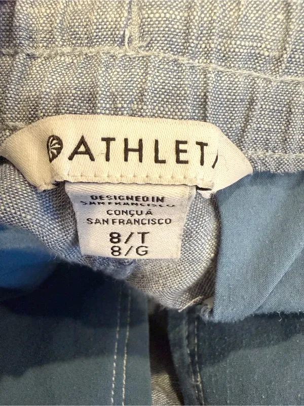 ATHLETA Retreat Linen High Rise Wide Leg Pant Blue Chambray Drawstring 8 Tall - Image 4