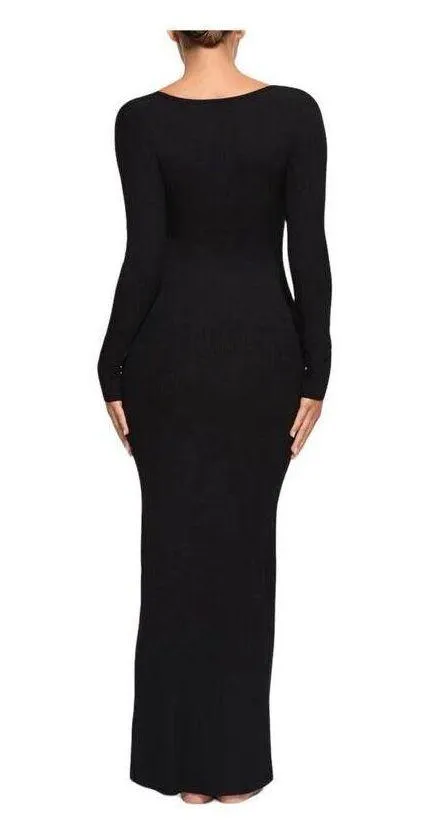 Skims Women's Solid Soft Lounge Long Sleeve Dress Onyx Size Small NWT - Image 4