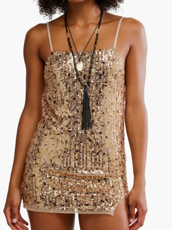 NWT Free People Midnight Kiss Sequin Mini Slipdress X-Large, GOLD COMBO - Image 6