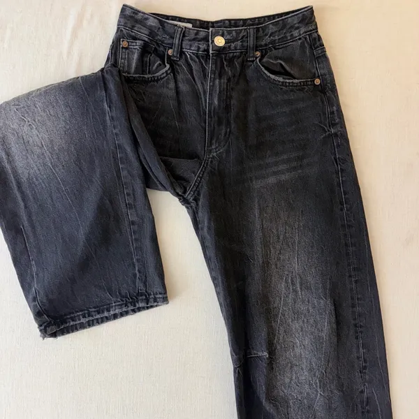 Zara TRF Size 0 Washed Black Barrel Leg Jeans Y2K Skater 100% Cotton - Image 10